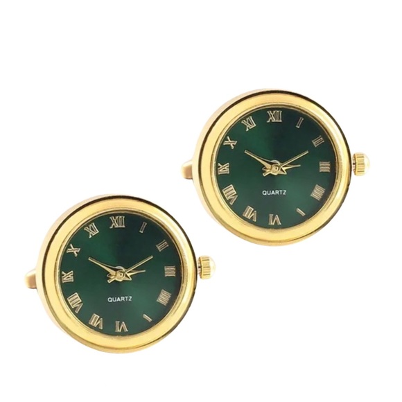 Emerald Green and Gold Quartz Watch Cufflinks - Picture 1 of 16